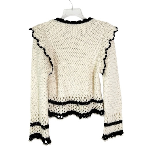 Mango Sweater with Crochet Ruffled Openwork Details Beige Size M - Picture 6 of 13
